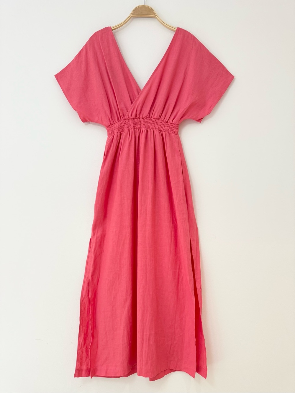 NWT Boden Coral Pink Linen Kaftan Maxi Dress in Coral Sunset, Size 6 - Picture 2 of 16